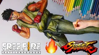 Free Fire × Street Fighter Collaboration Drawing 🔥 |  Coloured Pencil Sketch