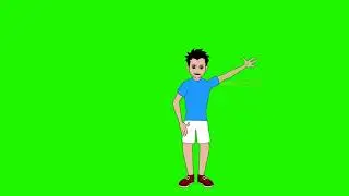 kid boy waving cartoon  green scree [4 sides]