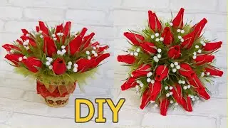 Букет из конфет с бутонами роз / Подарки и поделки своими руками / Идея diy videos
