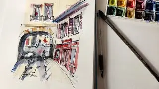 Croquis urbain à l’aquarelle | Vue de la Presqu’île à Lyon (pas à pas)