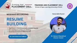 Resume Building Webinar Recording | Training and Placement Cell DUSOL