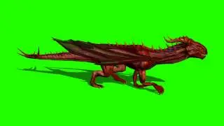 dragon walk side angle in green screen