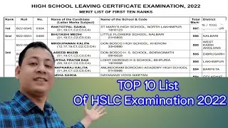 Top 10 List Of HSLC Examination 2022