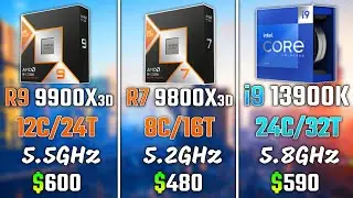 RYZEN 9 9900X3D vs RYZEN 7 9800X3D vs INTEL i9-13900K | Test in 6 Games