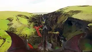 Flying bird dragon Flies over mountains, forests, fields, and seas on a green background  Chroma key