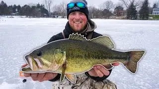 GIANT Bass Caught Through the ICE - Pond Pan Fishing 2022