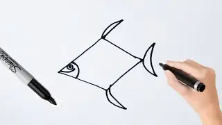 Very Easy Drawing - How To Draw A Fish From Basic Shape (Square)
