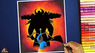 How to draw Dussehra festival drawing with oil pastel step by step