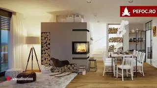 Focar pe colt pentru semineu pe lemne cu deschidere verticala si ardere etansa - www.pefoc.ro