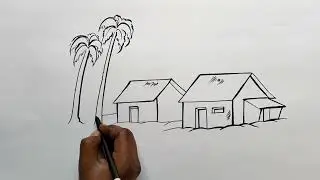 Village scenery drawing for beginners with plastic crayons @artworkbyamit2452