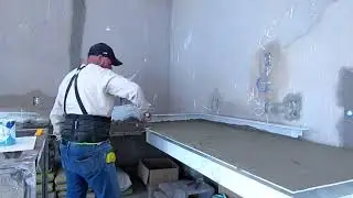 Installation of porcelain kitchen sink. Scale 1,80x0,90m. First day.
