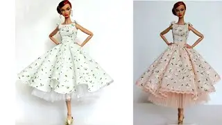 DIY Beautiful Doll Dress | How To Make Easy Beautiful Barbie Doll Dress Idea  | DIY Doll Dress