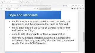 Code documentation, style, and standards