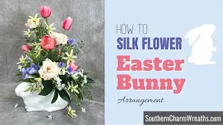 Silk Flower Easter Bunny Table Arrangement with Tulips and Roses