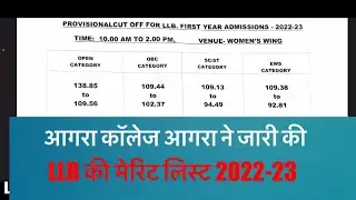 Agra College Cutt OFF list LLB. FIRST YEAR ADMISSIONS 2022-23 | Agra college llb merit list 2022-23