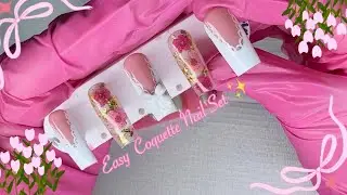 How to make Easy Coquette Nails at Home ✨ Press on nail Edition 🎀