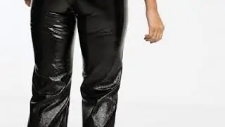 Vinyl straight leg pants in black