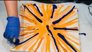 WOWSERS ~ Starburst pour 🤩 all orange tones, just a pop of blue~ fluid art acrylic pouring