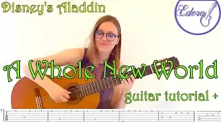 A Whole New World Fingerstyle Guitar Tutorial with Tabs on screen - from Aladdin