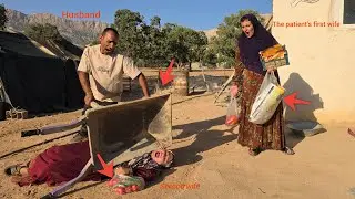  husband and first lady return home from hospital and husband is angry at second lady's behavior.