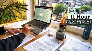 11 HOUR STUDY WITH ME  | Background noise, Rain Sound, 10-min Break, No music