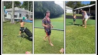 Chris Hemsworth playing golf with his son and friends