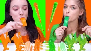 GREEN FOOD VS ORANGE FOOD CHALLENGE 음식 챌린지 by LiLiBu