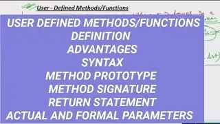 USER DEFINED METHODS/FUNCTIONS IN PROGRAMMING LANGUAGE, SYNTAX ,SIGNATURE, ACTUAL&FORMAL PARAMETERS