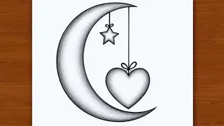 Cresent moon Drawing | Pencil Drawing of moon with star and heart | rasm chizish | drawing drawing 
