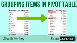 GROUPING ITEMS in PivotTable | ExcelJunction.com