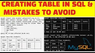 Creating a table in SQL & mistakes to avoid while creating/inserting values in table | Learn To Code