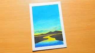 Easy Oil Pastel Drawing for Beginners/Sunset Sky/ River Reflection Scenery || Mim Art