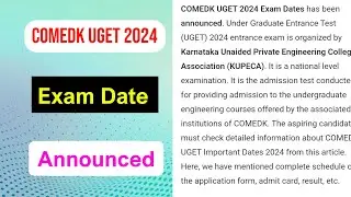 COMEDK UGET 2024 Exam Date Announced | COMEDK UGET Exam Date Full Details 2024