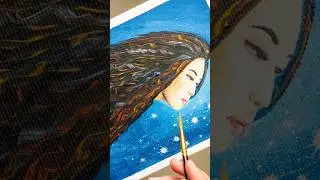 Girl looks on the stars - Time lapse acrylic painting
