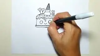 Step by step drawing a cute purple cake #drawingeasy #howtodraw