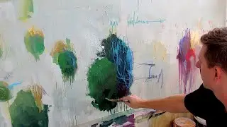 Huge COLORFUL Abstract Painting!  Large | acrylics | oil pastels