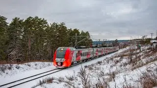"Ласточка" ЭС2Г-016  сообщением Тольятти - Самара около выходных светофоров со станции Задельная