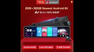 Автомобильное зеркало Junsun A103. Android8.1, 2ГБ + 32ГБ, 4G, Wi-Fi, Bluetooth, 1080p, 12