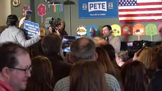 Day after Iowa Caucus, Pete Buttigieg gets confronted by climate change activists.