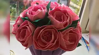 Пионы из фоамирана Минипионы Светильник корзина