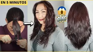 Como CORTAR el CABELLO en CAPAS en 5 MINUTOS. PELO en V CORTATE el CABELLO TU MISMA