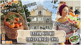 🍊 Устанавливаем панорамные окна и вялим хурму! ( крыша приехала)