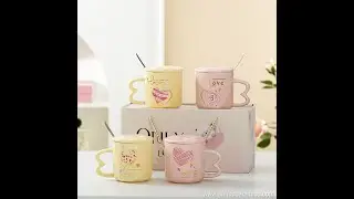 Professional Exquisite ceramic couple mugs coffee cups with lid and spoon gift set manufacturers