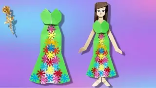 ORIGAMI : 👗 Robe 👗 décorée de 🌸 fleurs 🌺 pour une poupée 🪆
