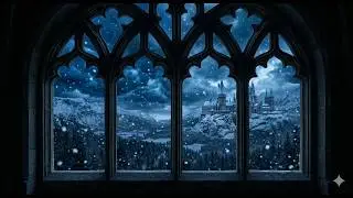 ❄️ Hogwarts Library Ambience | Relaxing Violin ASMR & Falling Snow | 24/7 Deep Focus