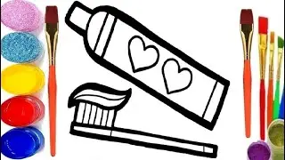 رسم معجون وفرشاة أسنان Drawing toothpaste and toothbrush for kids/Рисование зубной пасты и зубной