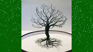 Hand Twisted Green Wire Tree Sculpture.