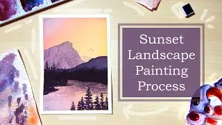 Watercolor Sunset Landscape Process "Lilac Sunset Landscape"