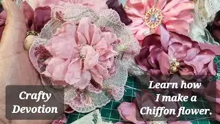 Chiffon and Embroidered Lace Open Rose flower Tutorial. Pink Rose Diy. Shabby chic vintage style