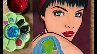Aprende a dibujar y pintar un retrato #109 / Alien Tattoo / Retrato en acrílico estilo Pop Art Comic